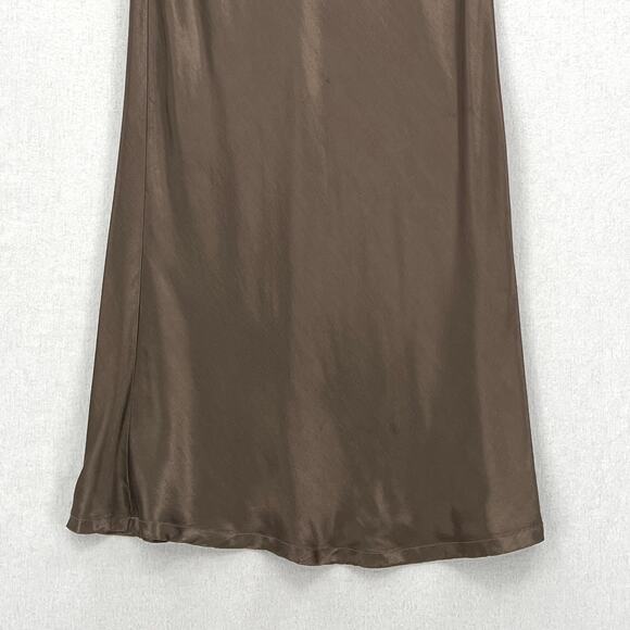 ENZA COSTA Satin Bias Cut Skirt Womens Small 1 Shiitake Brown Midi Pull on Slip - Picture 10 of 16